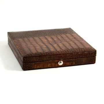 Brown "Croco" Leather 12 Cigar Humidor w/ Humistat