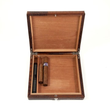 Brown "Croco" Leather 12 Cigar Humidor w/ Humistat