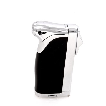 Dual (Pipe & Cigar) Lighter with Punch Cutter in Black and Chrome Accents