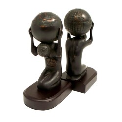 Atlas w/ Globe, Bronzed Brass on Wood Bookends,