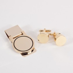 Circular Design Cufflink & Money Clip Set, Gold Plated.