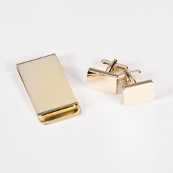 Rectangular Design Cufflinks & Money Clip Set, Gold Plated.