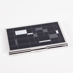 Business Card Case w/ Black Design, Nickel Plated, 