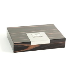 "Ebony" Wood Humidor, Cedar Lined w/ Hygro. & Humistat, 12 Cigars