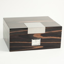 "Ebony" Wood Humidor, Cedar Lined w/ Hygro. & Humistat, 60 Cigars