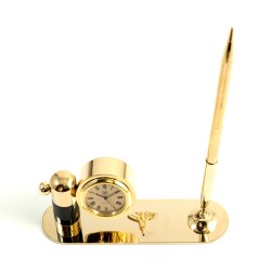 "Dental", Pen Stand With Pen and Clock, in a Malachite Finish.