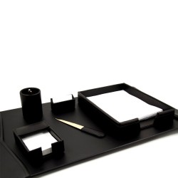 6 Piece Desk Set, Black Leather, 