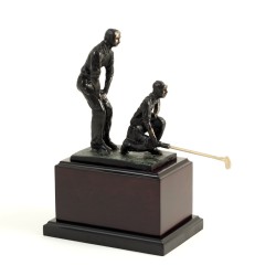 10" Double Golfers with Bronzed Finish on Wood Base.