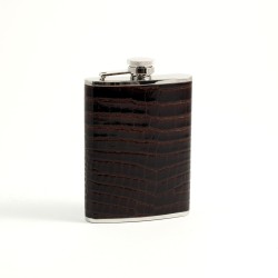 6 oz. Stainless Steel Flask in Brown "Croco" Leather.