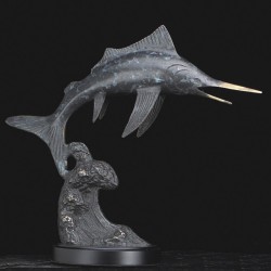 Brass Marlin Sculpture on Wood Base.