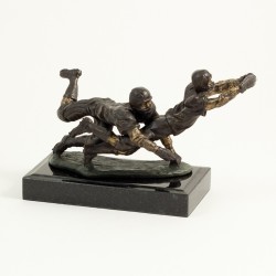 Bronze Football Players Sculpture on Marble Base.